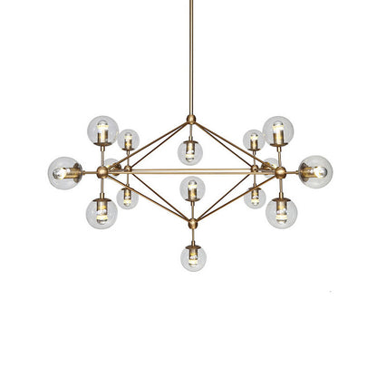 Brushed brass art deco cluster bulb chandelier clear glass