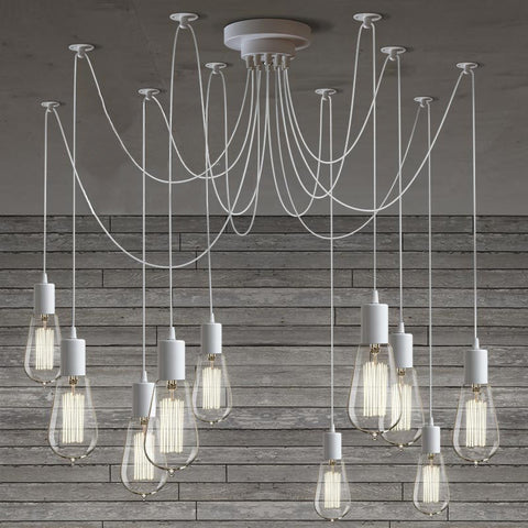 10 head wire cluster bare bulb pendant light in white
