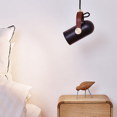 Black Spotlight Minimalist Line Wooden Brass Detail Pendant Light