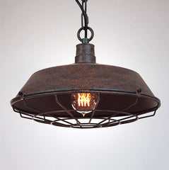 Rustic Vintage Industrial Pendant Light With Cage Covering