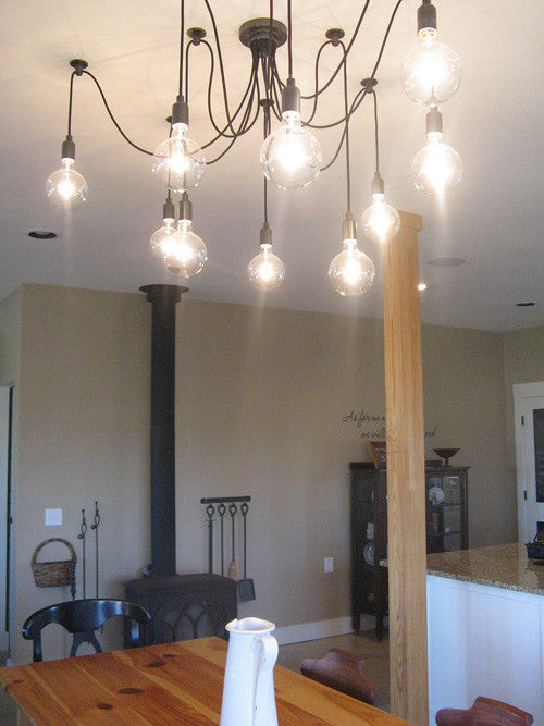 10 head Edison Bare Bulb Pendant Light Chandelier in Black