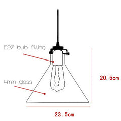 Cone Glass Lamp Shade Pendant Light - measurements