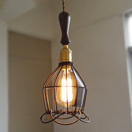 Industrial Loft Pendant Light With Wooden Handle