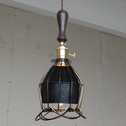 Industrial Loft Pendant Light With Wooden Handle