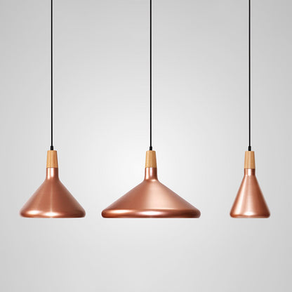 Kopar Minimalist Copper Brass Coloured Shade And Wooden Pendant Light