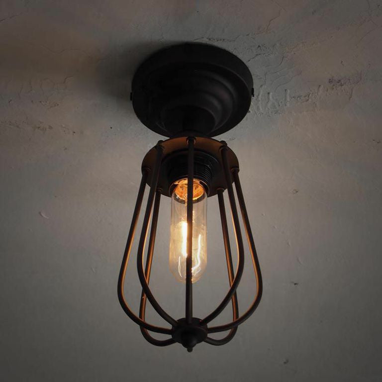 Pear Metal Cage Black Fixed Ceiling Light