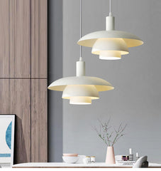 Otago white mid century modern pendant light in asian inspired minimalist table setting