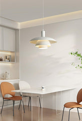 Otago white mid century modern pendant light in minimalist setting