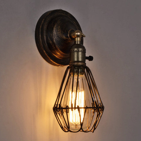 Wire Cage Rustic Industrial Brushed Brass Finish Wall Light