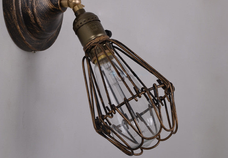 Wire Cage Rustic Industrial Vintage Wall Light - details 