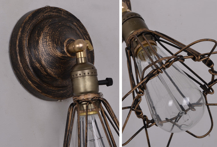 Wire Cage Rustic Industrial Vintage Wall Light - details
