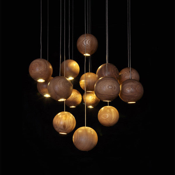 wooden orb Modern Contemporary Chandelier. Ceiling Light